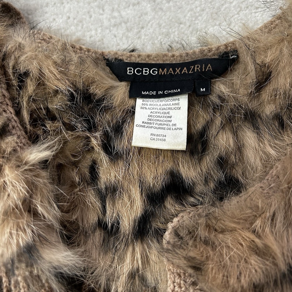 BCBGMAXAZRIA Womens Medium Rabbit Fur Vest Crochet Knit Jacket Sleeveless - Picture 3 of 6